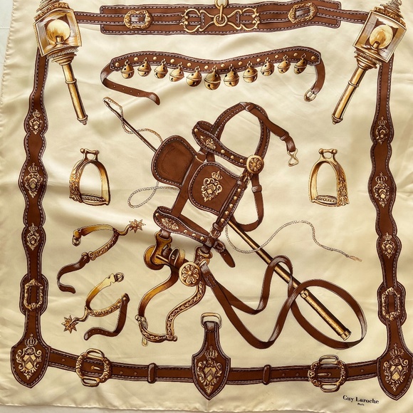 VINTAGE: SILK GUY LAROCHE Equestrian print Scarf